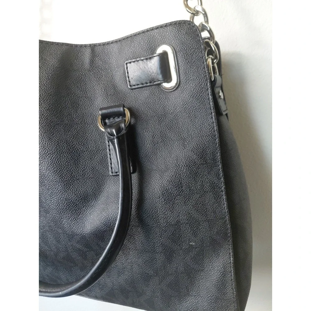 MICHAEL KORS Hamilton Saffiano Satchel Medium Black Leather Silver Accents